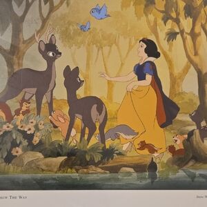 Disney Snow White with Forest Animals Art Print - Blue and Yellow